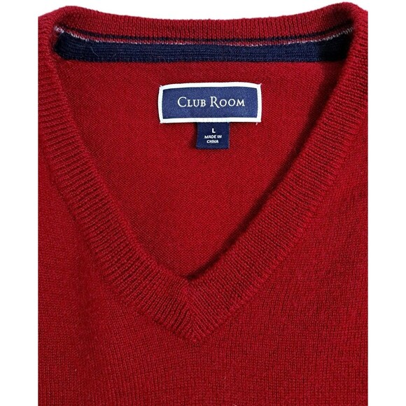 Club Room Men's Large Merino Wool V Neck Sweater Red Cabin Core Soft - Picture 2 of 7